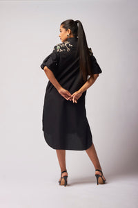 Hand Embroidred black high low shirt dress