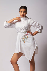Hand embroidred Turtle neck white dress