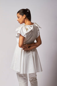 Hand embroidred butterfly sleeves, white peplum top