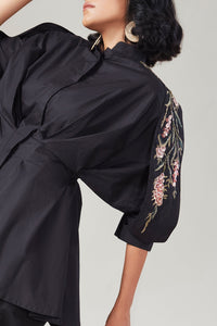 Black Embroidered Floral Sleeve shirt