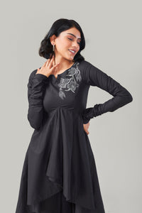 Black Flared Embroidered Shirt