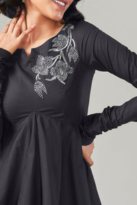 Black Flared Embroidered Shirt