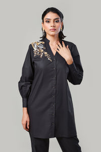 Black Embroidered Buttoned Shirt
