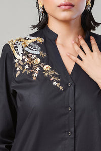 Black Embroidered Buttoned Shirt