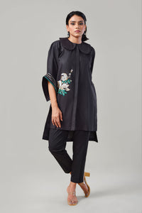 Black Embroidered Bell Sleeve Shirt