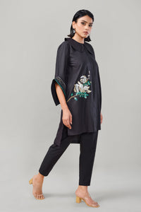 Black Embroidered Bell Sleeve Shirt