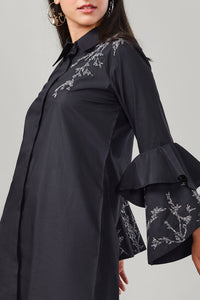 Embroidered Long Black Shirt