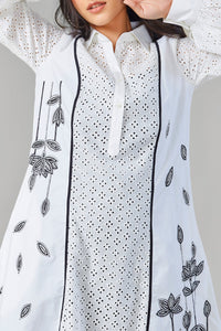 Embroidered White Schiffli Airport Dress