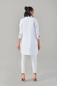 White Embroidered Waistline Shirt