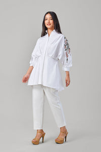 White Embroidered Floral Sleeve shirt