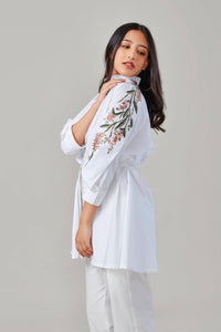 White Embroidered Floral Sleeve shirt