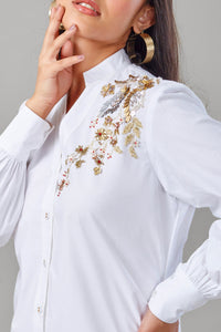 White  Embroidered Buttoned Shirt