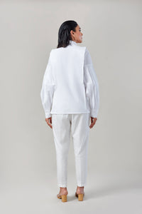 White Embroidered Balloon Sleeves Shirt