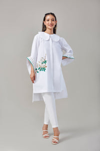 White Embroidered Bell Sleeve Shirt