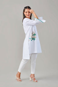 White Embroidered Bell Sleeve Shirt