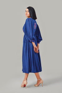 Indigo Blue Embroidered Long Dress-Ek Dhaaga