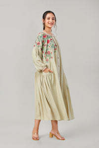 Sage Green Embroidered Long Dress
